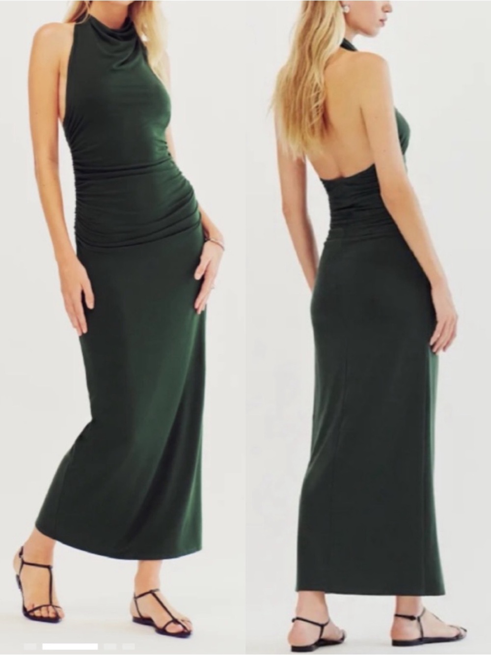 Reformation Jazlyn Knit Dress Midi Maxi Forest Hunter Green Halter Ruched